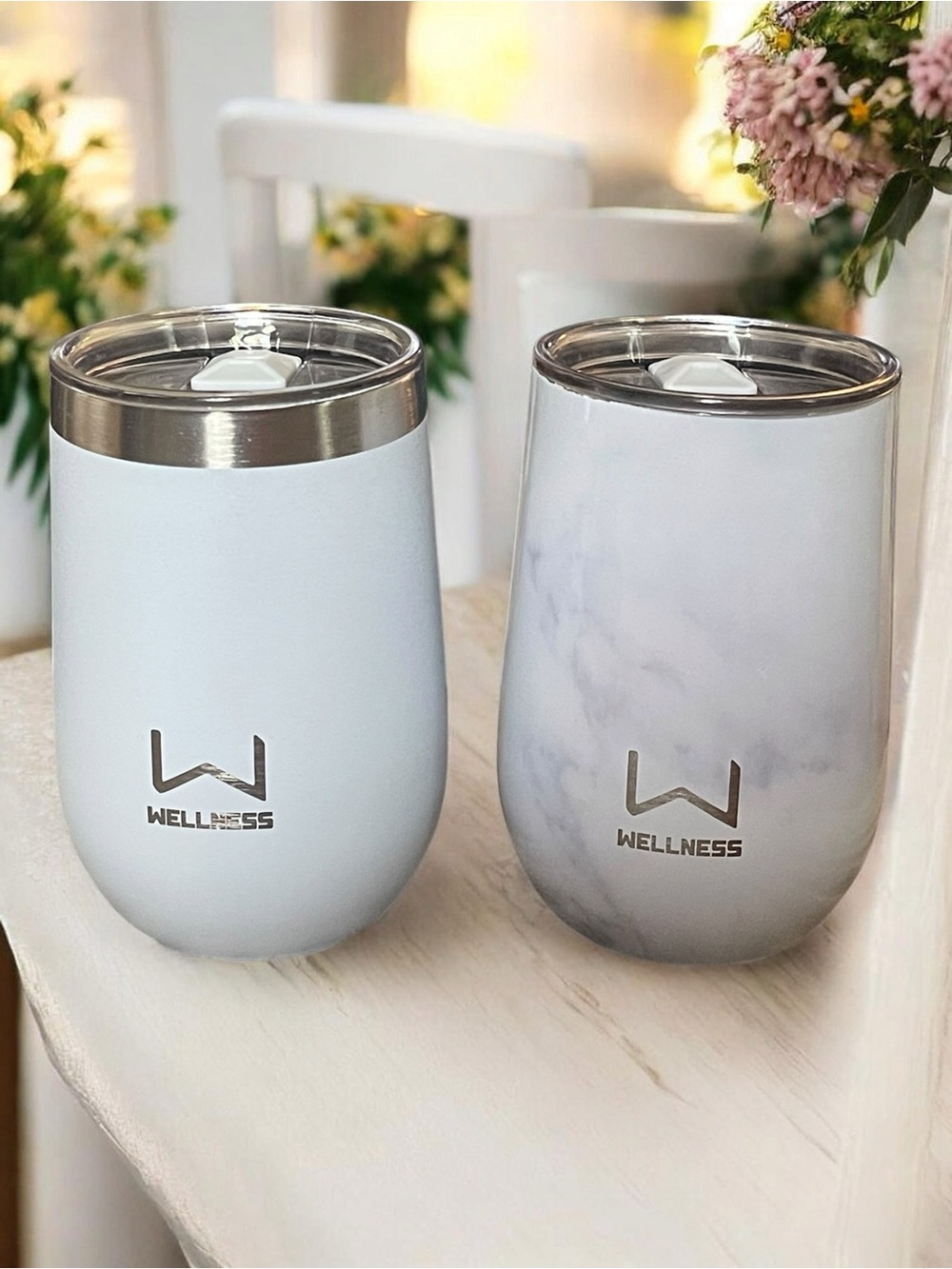 Wellness 14oz Stainless Steel Tumbler Set 2 Blue Marble
